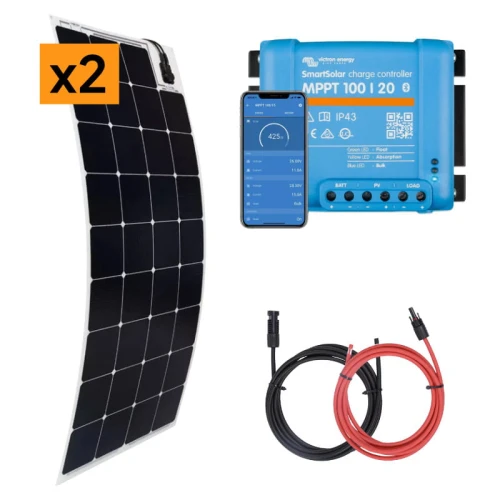 Zestaw do kampera panel elastyczny 2x 150W, regulator ładowania 20A